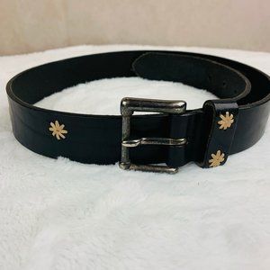 Vintage Gap Leather Black Belt with Embroidered Flowers